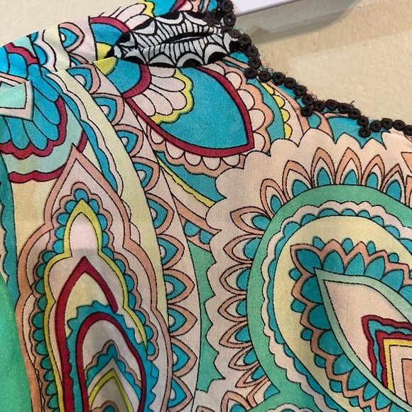 JOHNNY WAS 100% Silk Vibrant Green Floral Print Tunic Blouse Boho Style Medium - Picture 7 of 7